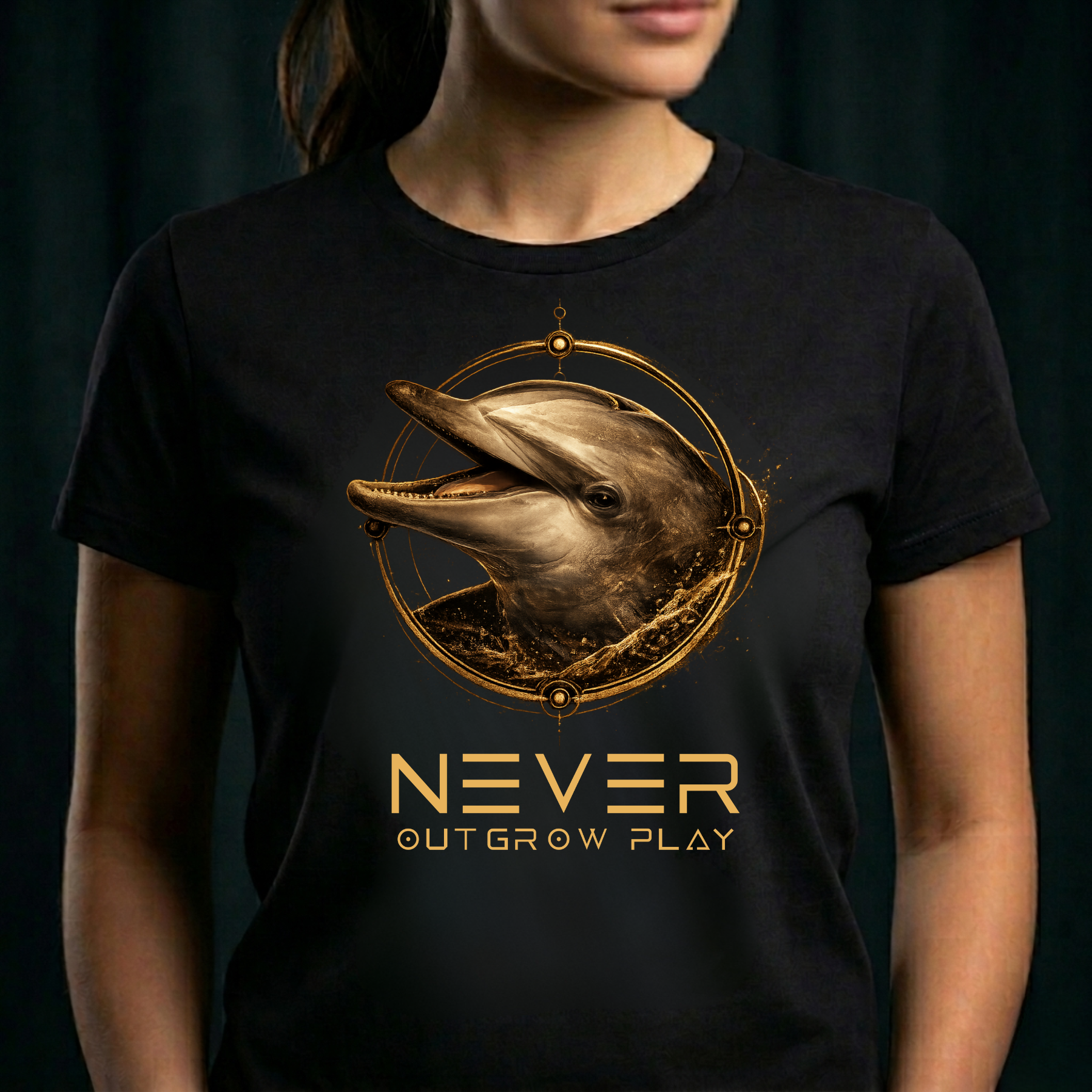 THE DOLPHIN — Never Outgrow Play | T-Shirt (Front Design)