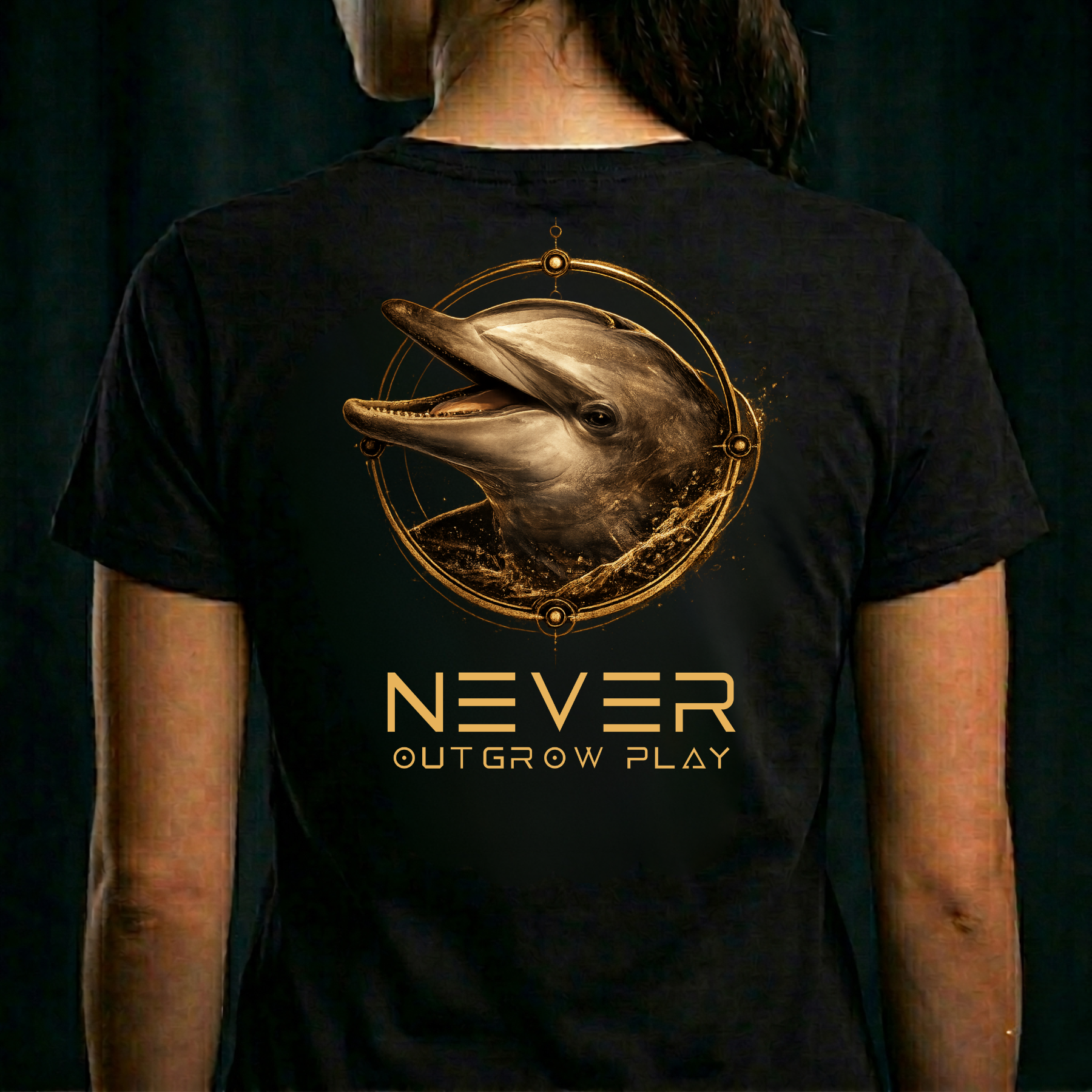 THE DOLPHIN — Never Outgrow Play | T-Shirt (Back Design)